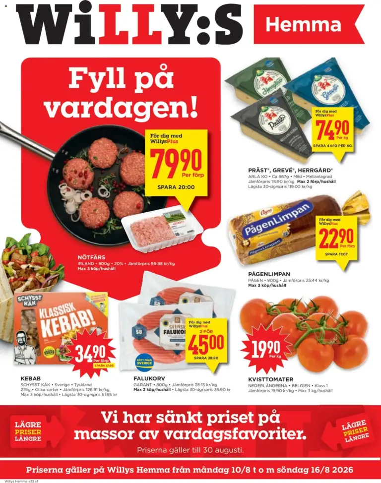 Willys erbjudanden Hemma 10/08/2026 - 16/08/2026